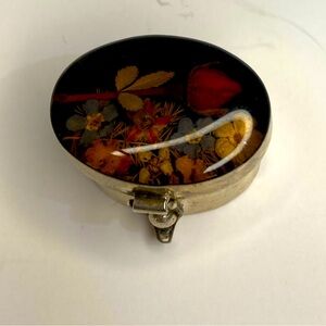 Vtg 925 Sterling Silver Mexico Pressed Flower Snuff/Pill Box Container Closure